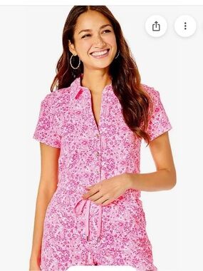 Lilly Pulitzer Pink Jorjie Romper Terry Cloth Cover Up Beach Resort Romper XL